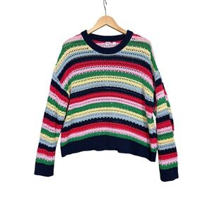 GAP Crochet Knit Striped Sweater Womens Large Multicolor Oversized Coastal